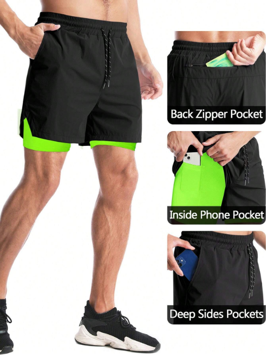 Sport Corelite Men Drawstring Waist 2 In 1 Sports Shorts With Phone Pocket