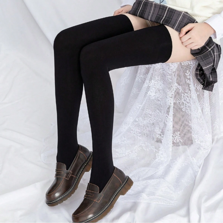 1pair Black Over Knee Jk Style Long Socks, Extra Length & Width