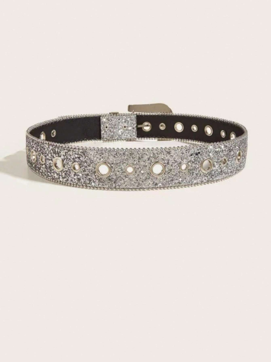 1pc Rhinestone Decor Belt With Big And Small Metal Rings, Suitable For Daily Wear Street