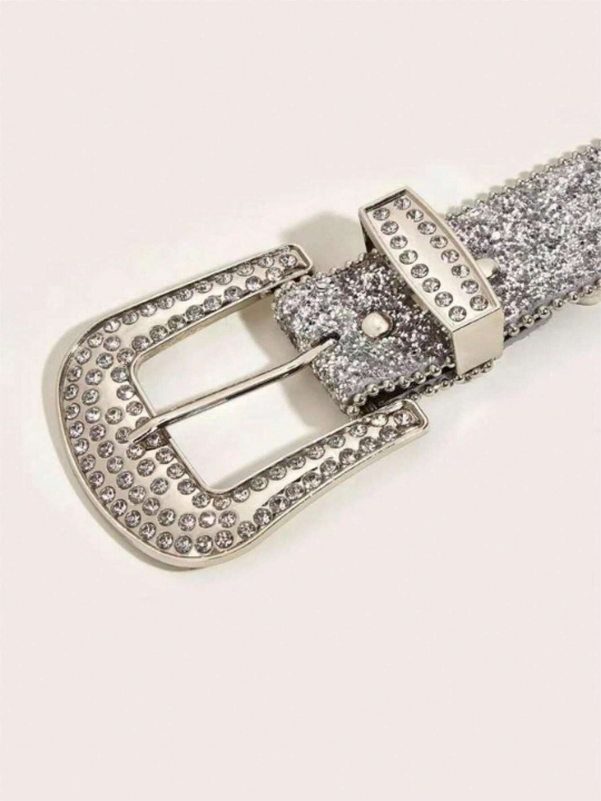 1pc Rhinestone Decor Belt With Big And Small Metal Rings, Suitable For Daily Wear Street