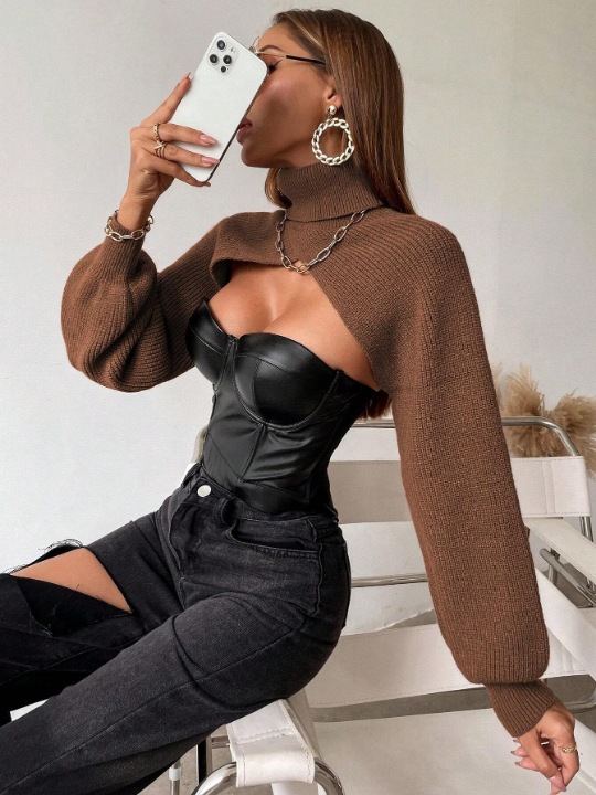 Priv Turtleneck Super Crop Sweater Without Tube Top