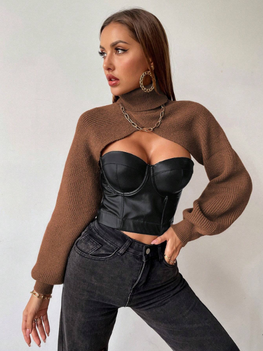 Priv Turtleneck Super Crop Sweater Without Tube Top