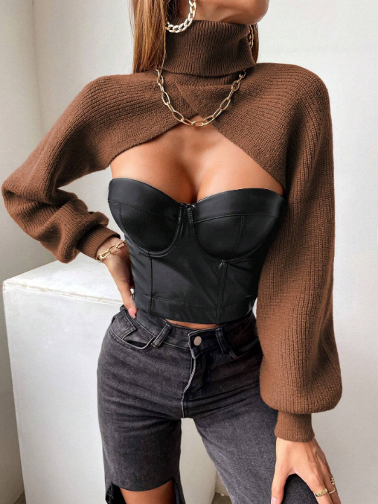 Priv Turtleneck Super Crop Sweater Without Tube Top