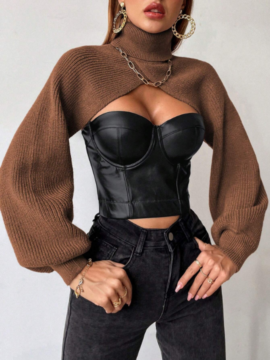 Priv Turtleneck Super Crop Sweater Without Tube Top