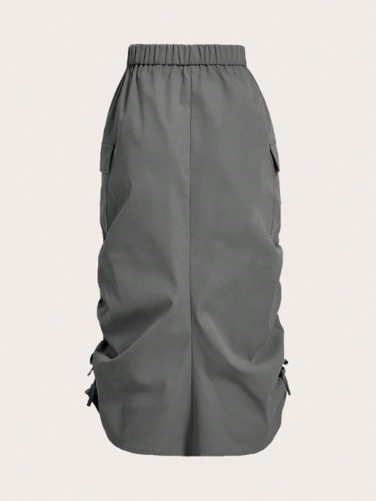Teen Girl Flap Pocket Drawstring Ruched Side Cargo Skirt