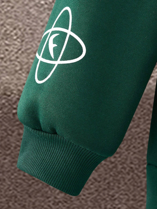 Manfinity Homme Loose Fit Men's Letter Graphic Zipper Up Drop Shoulder Hoodie