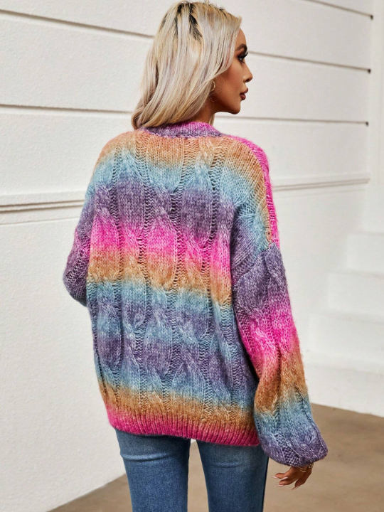 LUNE Ombre Drop Shoulder Cable Knit Sweater