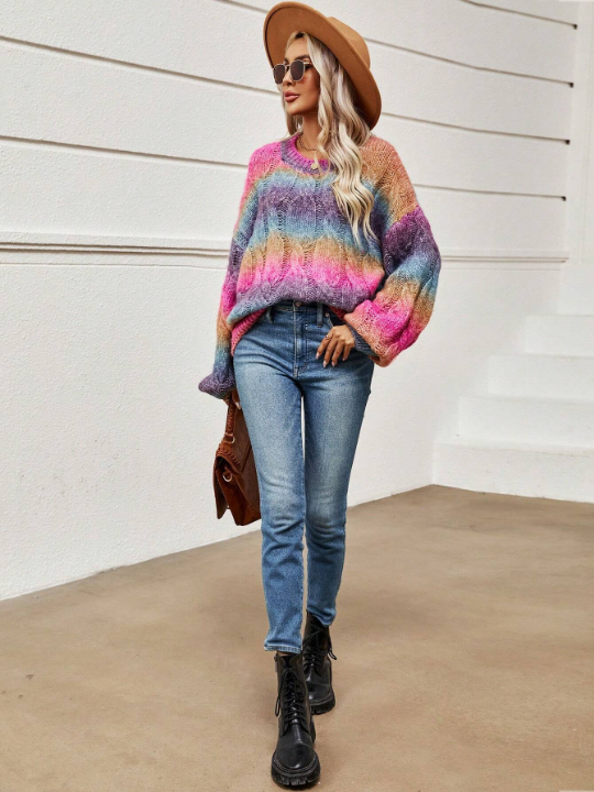 LUNE Ombre Drop Shoulder Cable Knit Sweater