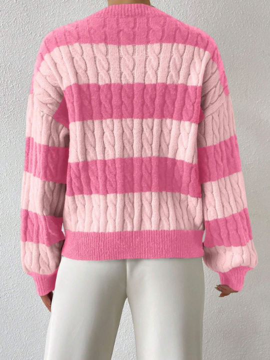 Frenchy Two Tone Cable Knit Drop Shoulder Sweater