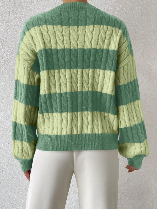 Frenchy Two Tone Cable Knit Drop Shoulder Sweater