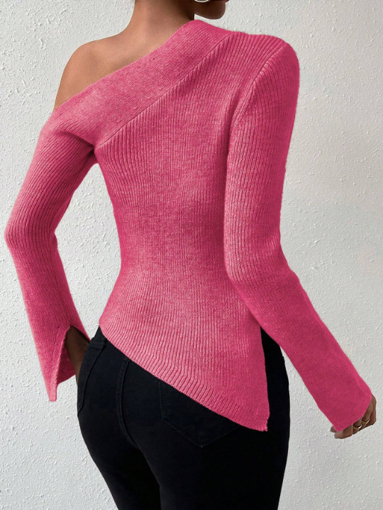 Priv Asymmetrical Neck Split Sleeve Sweater