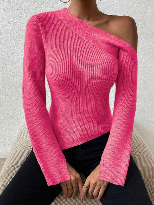 Priv Asymmetrical Neck Split Sleeve Sweater