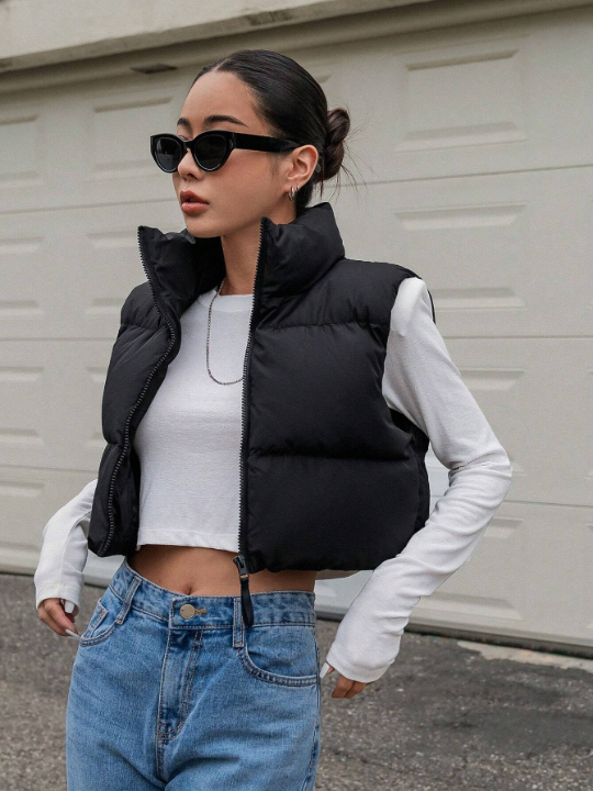 DAZY Zip Up Crop Vest Puffer  Thick Coat