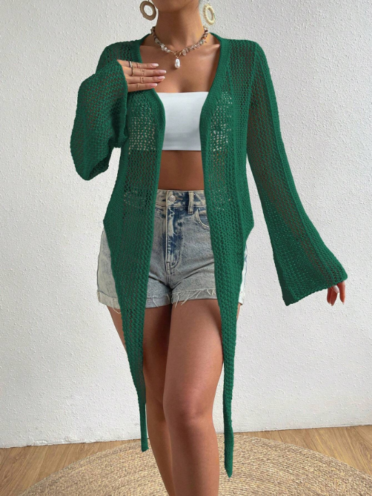 VCAY Hollow Out Tie Front Kimono