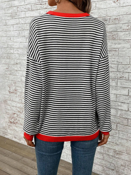 EMERY ROSE Striped Pattern Drop Shoulder Sweater