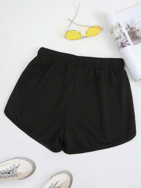 Letter Graphic Drawstring Waist Track Shorts