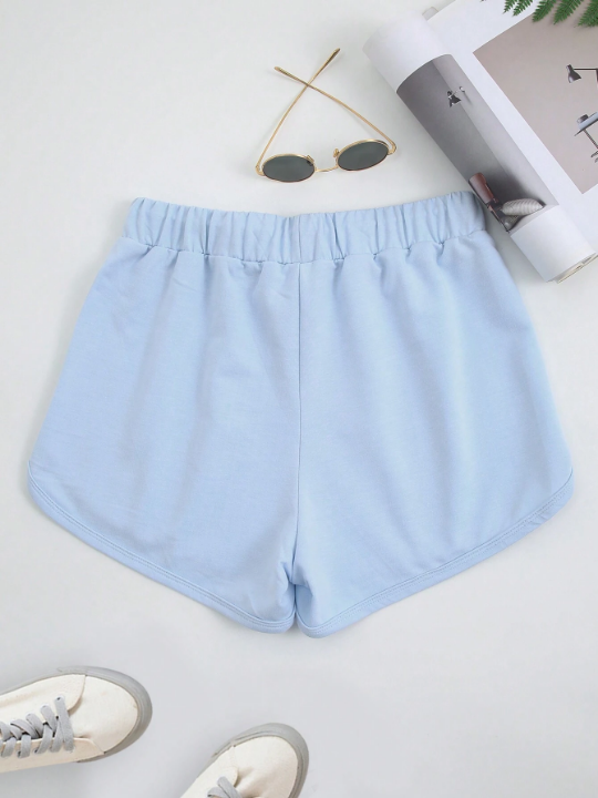 Letter Graphic Drawstring Waist Track Shorts