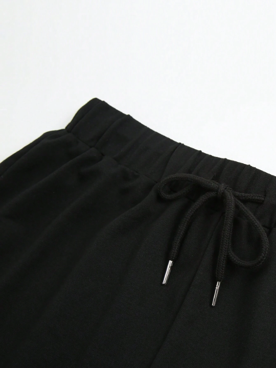 Letter Graphic Drawstring Waist Track Shorts