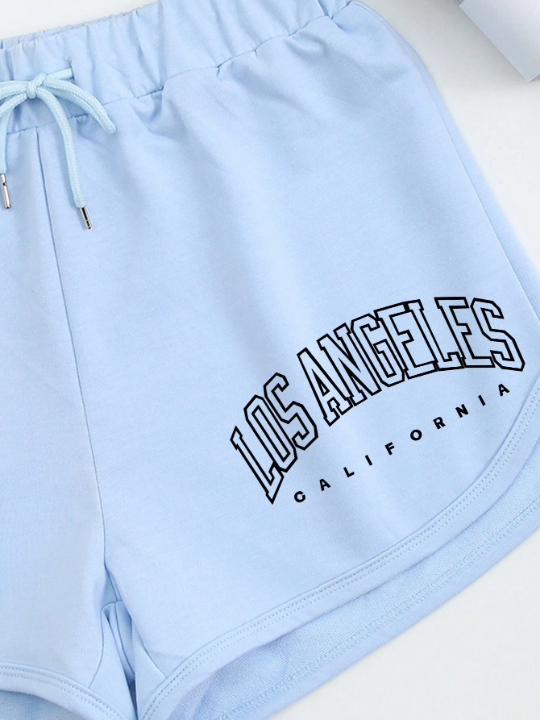 Letter Graphic Drawstring Waist Track Shorts