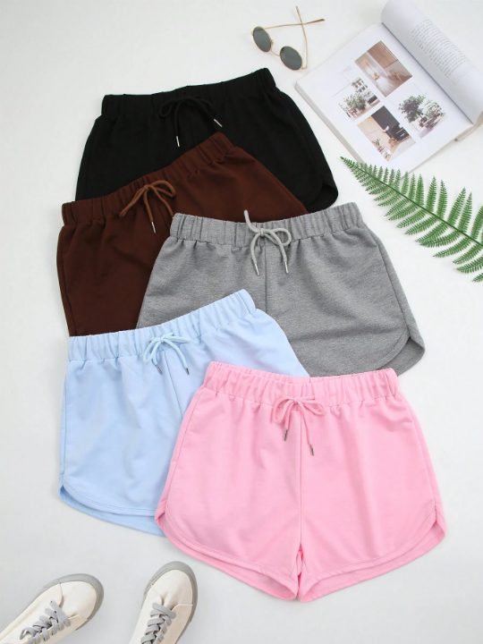 5pcs Drawstring Waist Shorts