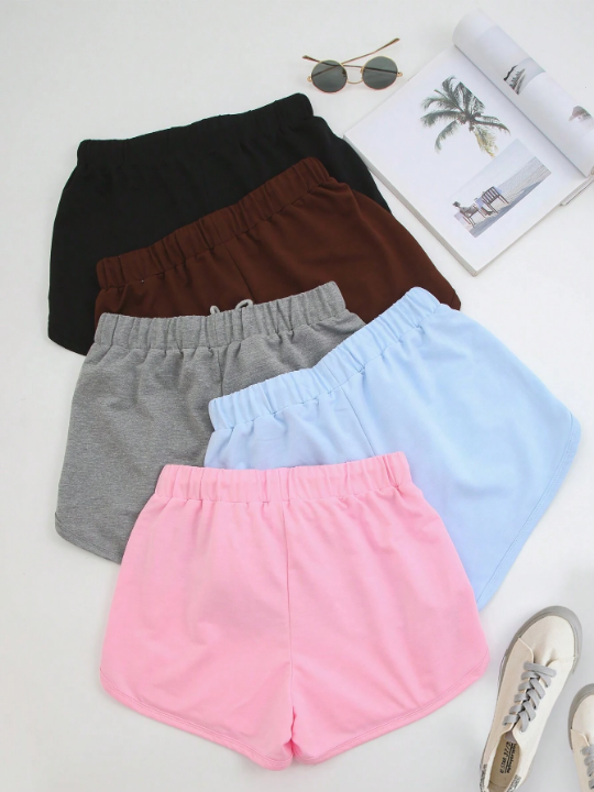 5pcs Drawstring Waist Shorts