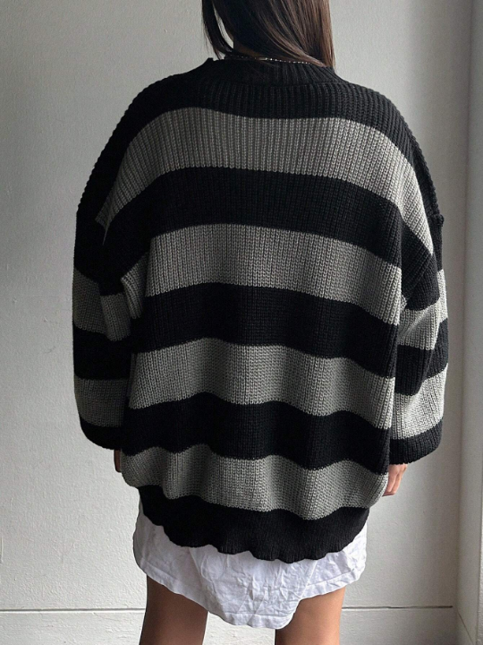 DAZY Striped Pattern Drop Shoulder Sweater