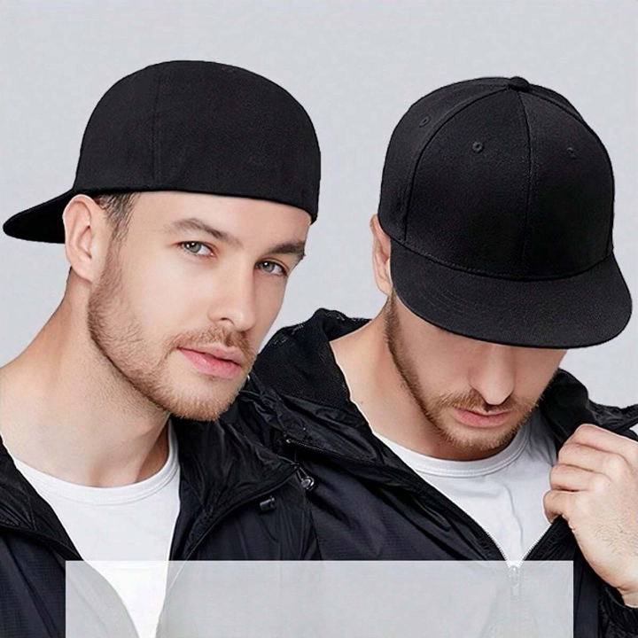 1pc Men's Adjustable Monochrome Sun Protection Baseball Cap, Casual Breathable Flat Brim Hip Hop Hat For Outdoor Activities Like Hiking