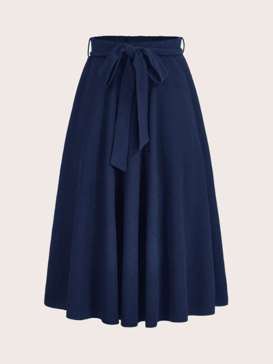 Clasi Solid Belted Flare Skirt