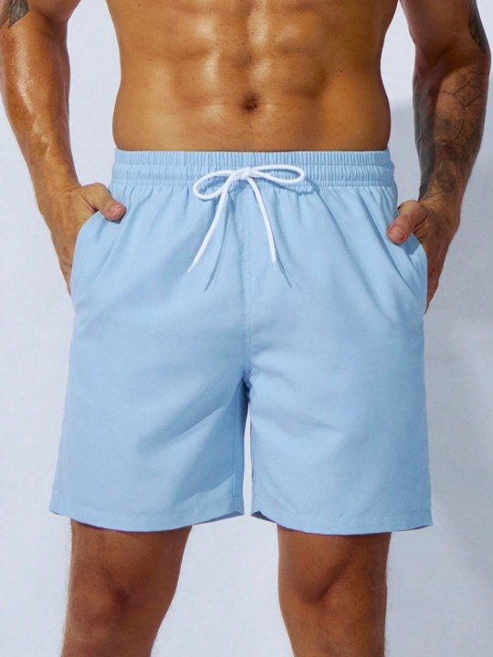 Manfinity Swimmode Men Solid Drawstring Waist Swim Trunks