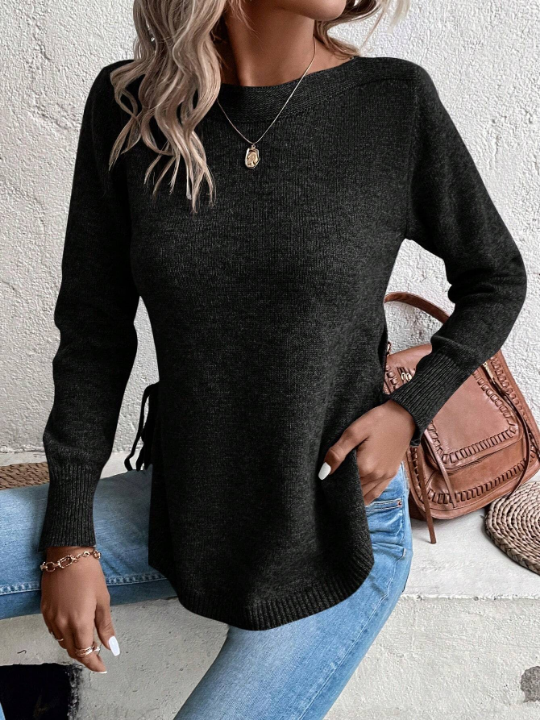 Clasi Solid Curved Hem Sweater