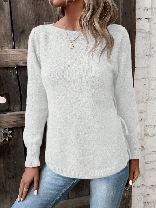 Clasi Solid Curved Hem Sweater