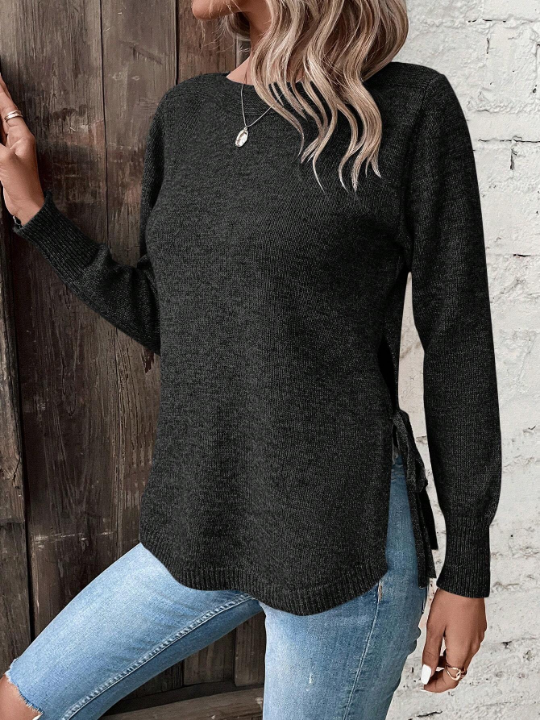 Clasi Solid Curved Hem Sweater