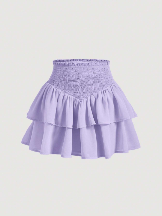 MOD Purple Summer Paperbag Waist Ruffle Hem Smocked Skirt