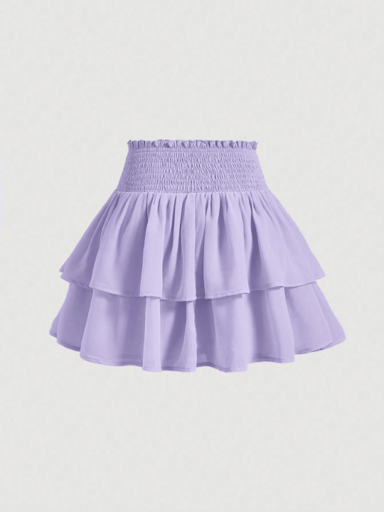 MOD Purple Summer Paperbag Waist Ruffle Hem Smocked Skirt