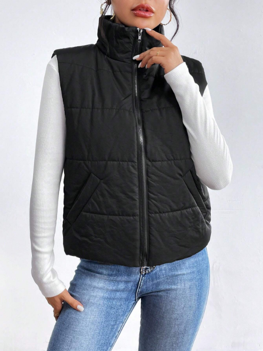 Essnce Zip Up Sleeveless Puffer Coat