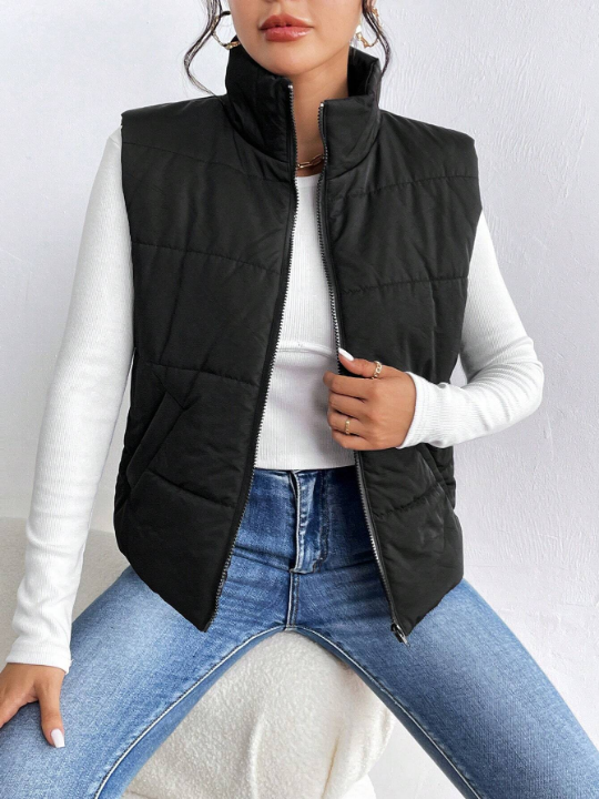 Essnce Zip Up Sleeveless Puffer Coat