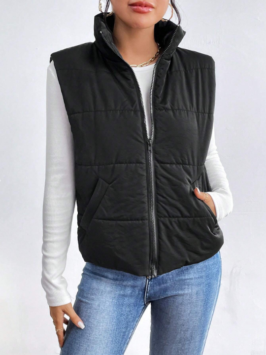 Essnce Zip Up Sleeveless Puffer Coat