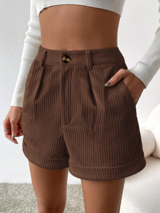 Essnce High Waist Slant Pocket Corduroy Shorts