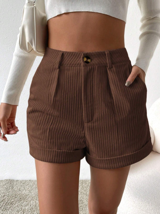 Essnce High Waist Slant Pocket Corduroy Shorts