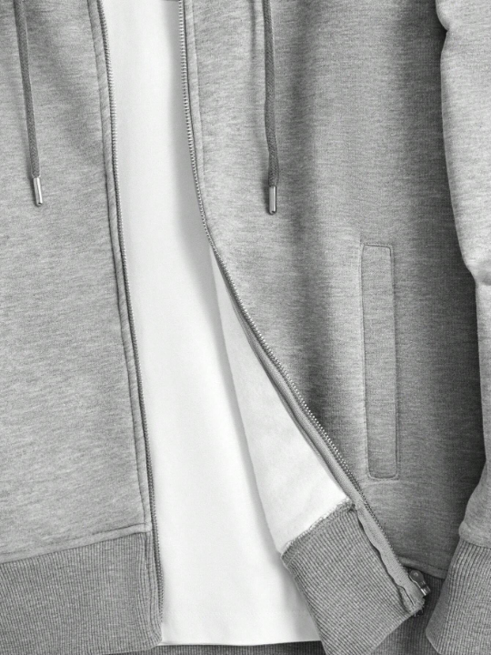 Cottnline Men Zip Up Drawstring Hoodie Without Tee