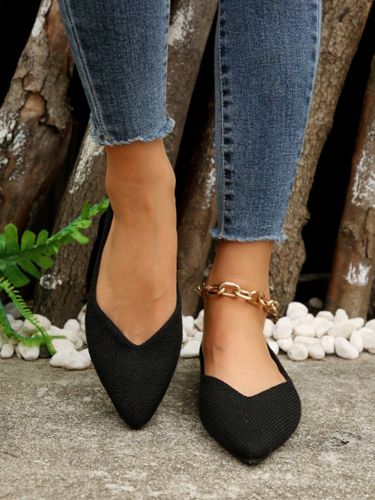 Spring/autumn Fashionable Black Ladies Flat Pointed Toe Shoes, Versatile