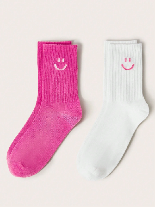 Atosha 2pairs Fashionable Smile Emoji Pattern Mid-calf Socks