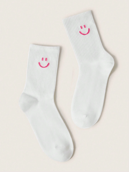 Atosha 2pairs Fashionable Smile Emoji Pattern Mid-calf Socks