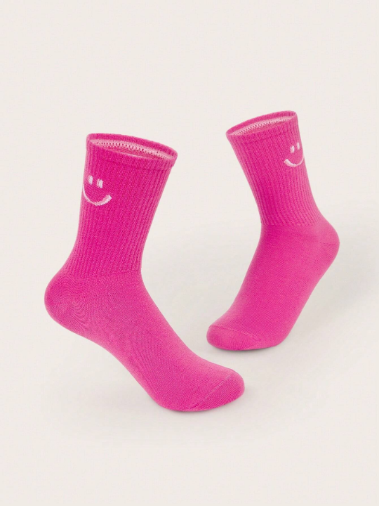 Atosha 2pairs Fashionable Smile Emoji Pattern Mid-calf Socks