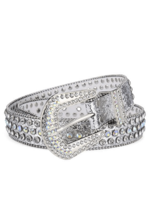 1pc Silver Punk Cowboy Rock Y2k Trend Rivet Embellished Rhinestone Waist Belt For Women Street