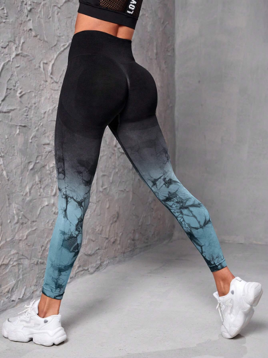 Yoga Trendy Ombre & Random Print Yoga Leggings Seamless High Stretch Tummy Control Sports Tights