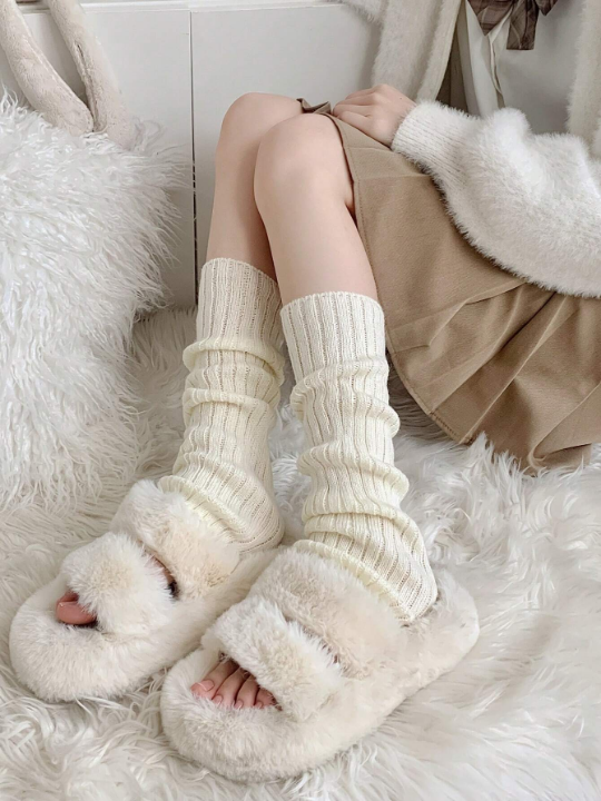 1 Pair Basic Solid Color Women's Leg Warmer, Fashion Arm Warmer, Knitted Pile Socks For Autumn & Winter, Japanese Schoolgirl Style Leg/arm Wamer
