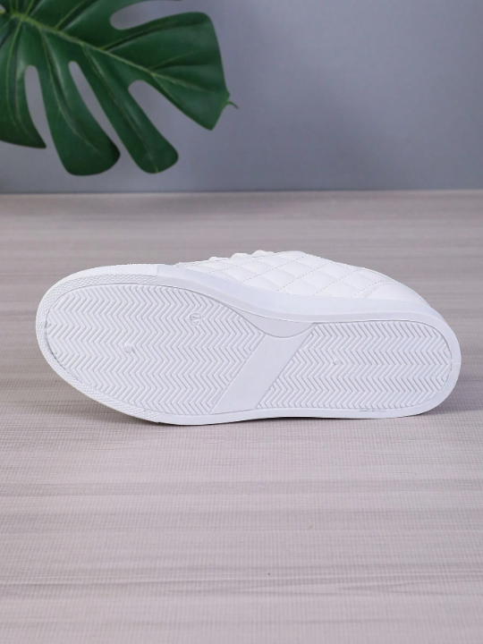 Ladies' Low Cut Sporty Sneakers With Thin Front Strap, Lightweight Casual Flat White Shoes For Students