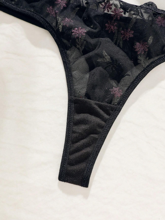 Classic Sexy Floral Embroidery Mesh Underwire Lingerie Set