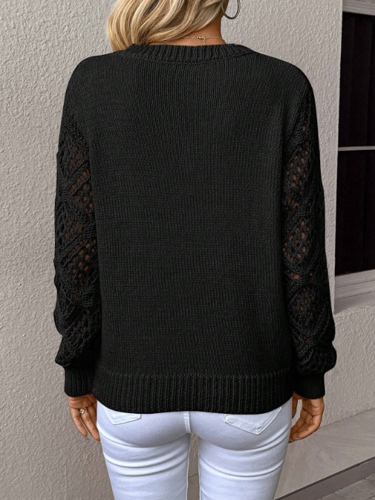 LUNE Open Knit Sleeve V Neck Sweater